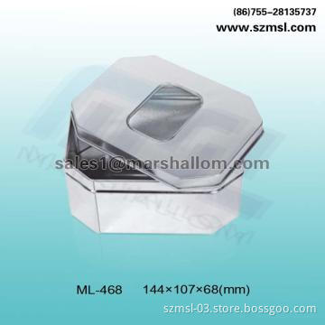 octagon tin box, tin box with clear window, gift box